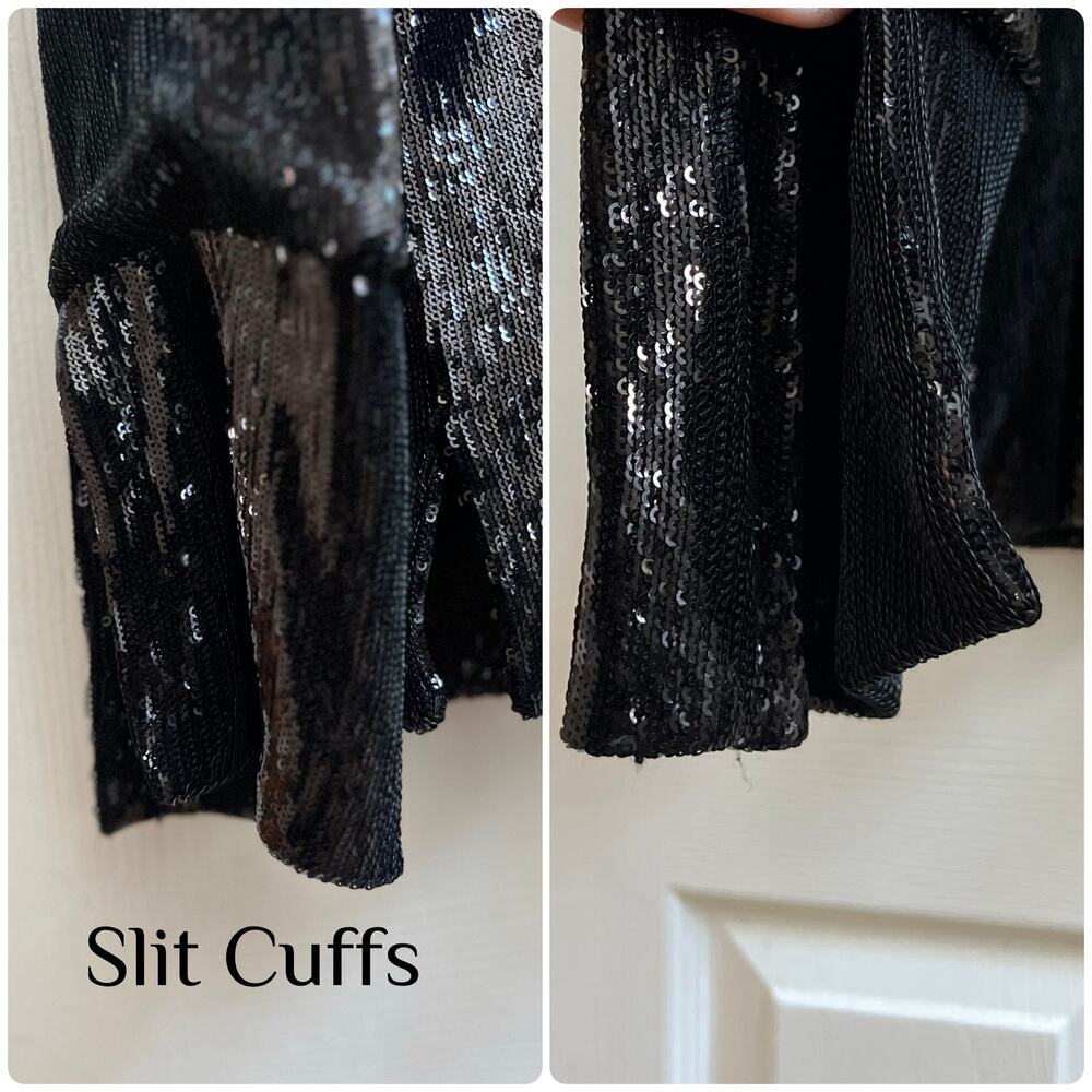 RTA Black Sequin Button Down Shirt Jacket Medium Evening Club Party - Picture 8 of 12
